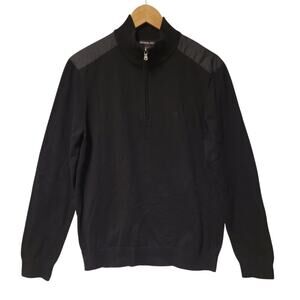 Michael Kors Black 1/4‎ Zip Pullover Sweater Men's M Quiet Luxury Old Money Warm